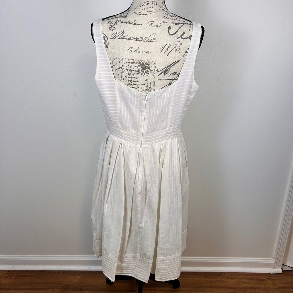 Liz Claiborne White Cotton Striped Sundress Womens Size 14 Pleated Midi Dress - Picture 7 of 12